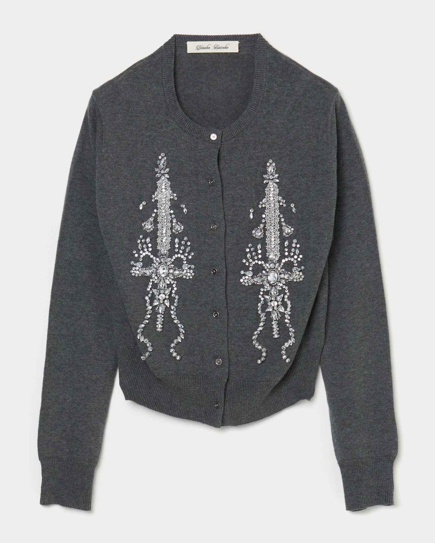ribbon knight bijou embroidery cardigan Heather gray【Delivery in February 2026】