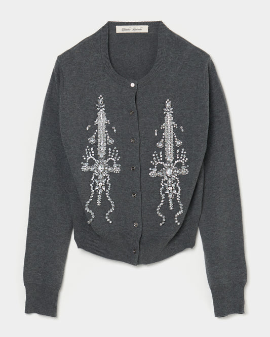 ribbon knight bijou embroidery cardigan Heather gray【Delivery in February 2026】