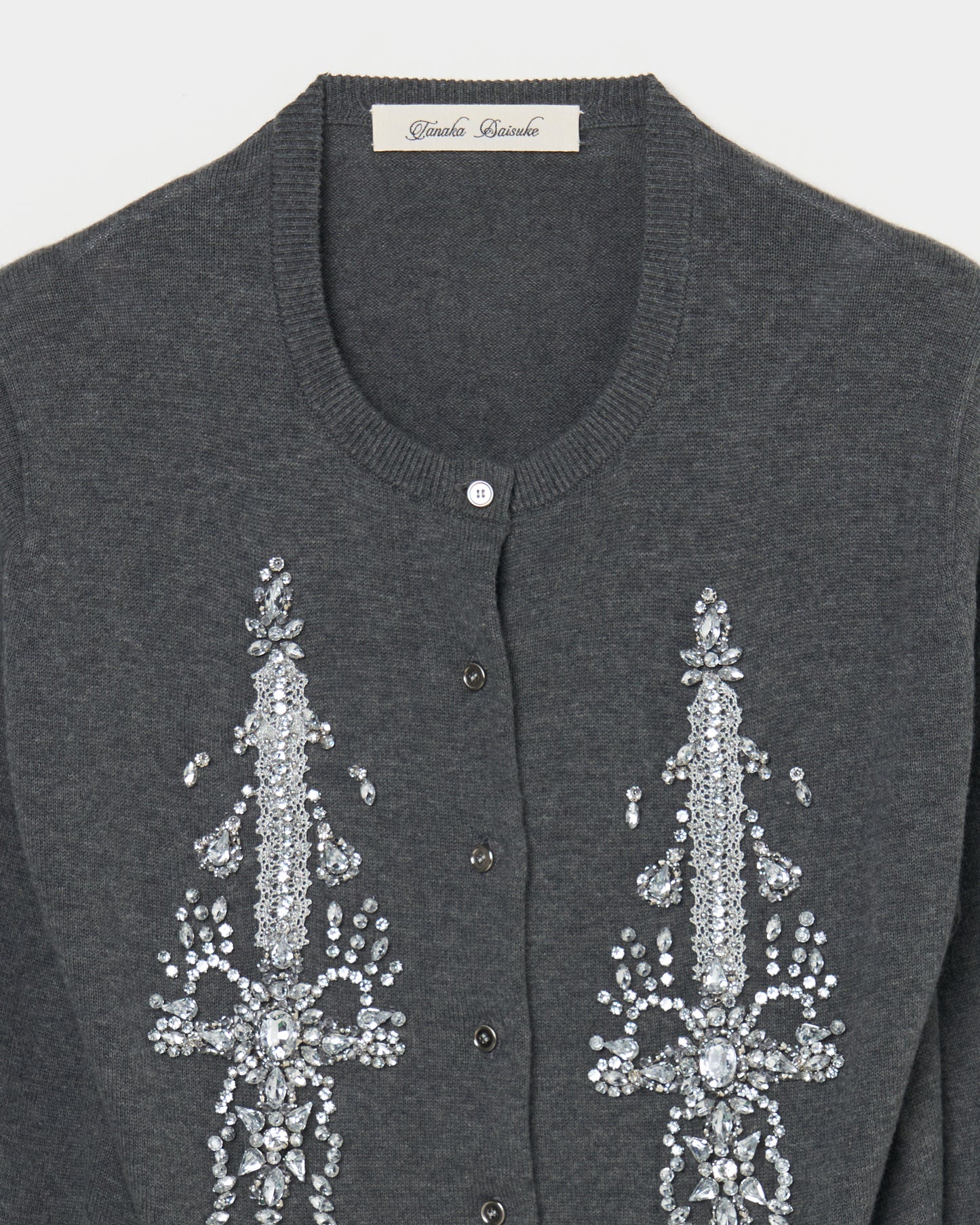 ribbon knight bijou embroidery cardigan Heather gray【Delivery in February 2026】