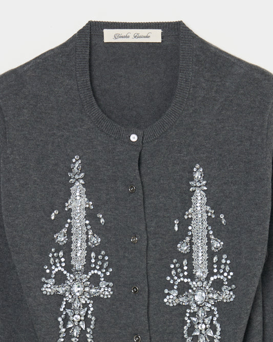 ribbon knight bijou embroidery cardigan Heather gray【Delivery in February 2026】