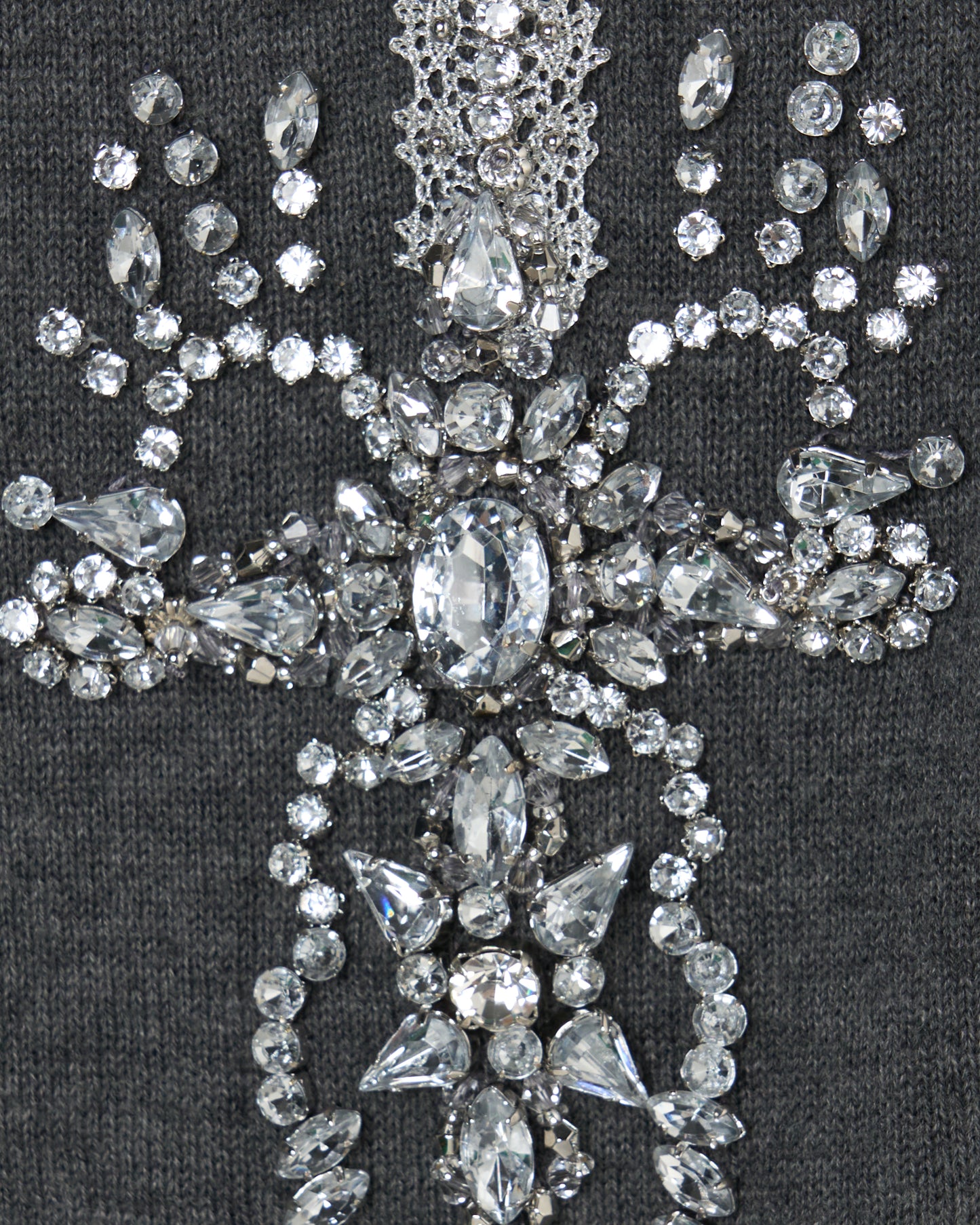 ribbon knight bijou embroidery cardigan Heather gray【Delivery in February 2026】