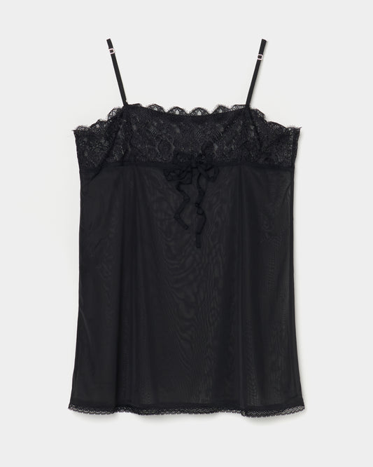 lazy ribbon sheer camisole Black【Delivery in February 2026】