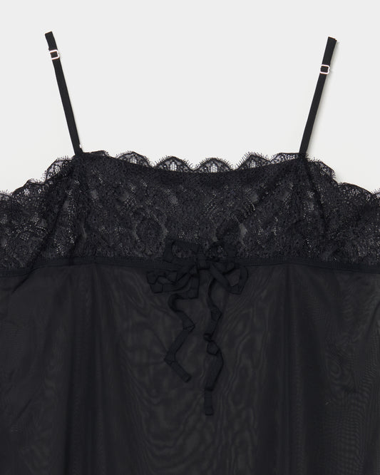 lazy ribbon sheer camisole Black【Delivery in February 2026】