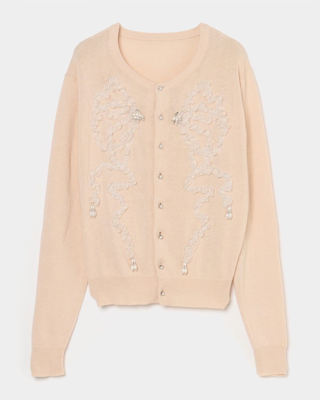Ribbon tulle pearl embroidery cardigan Shell pink【Delivery in February 2026】