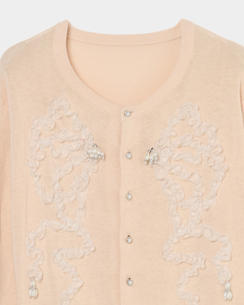 Ribbon tulle pearl embroidery cardigan Shell pink【Delivery in February 2026】