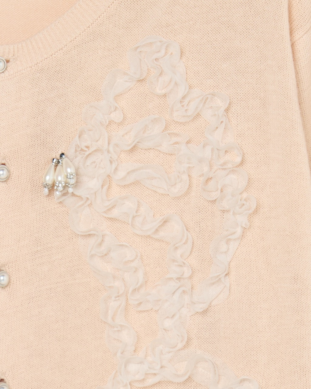 Ribbon tulle pearl embroidery cardigan Shell pink【Delivery in February 2026】