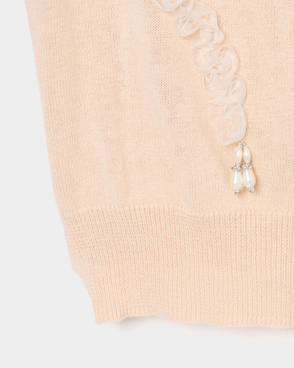 Ribbon tulle pearl embroidery cardigan Shell pink【Delivery in February 2026】