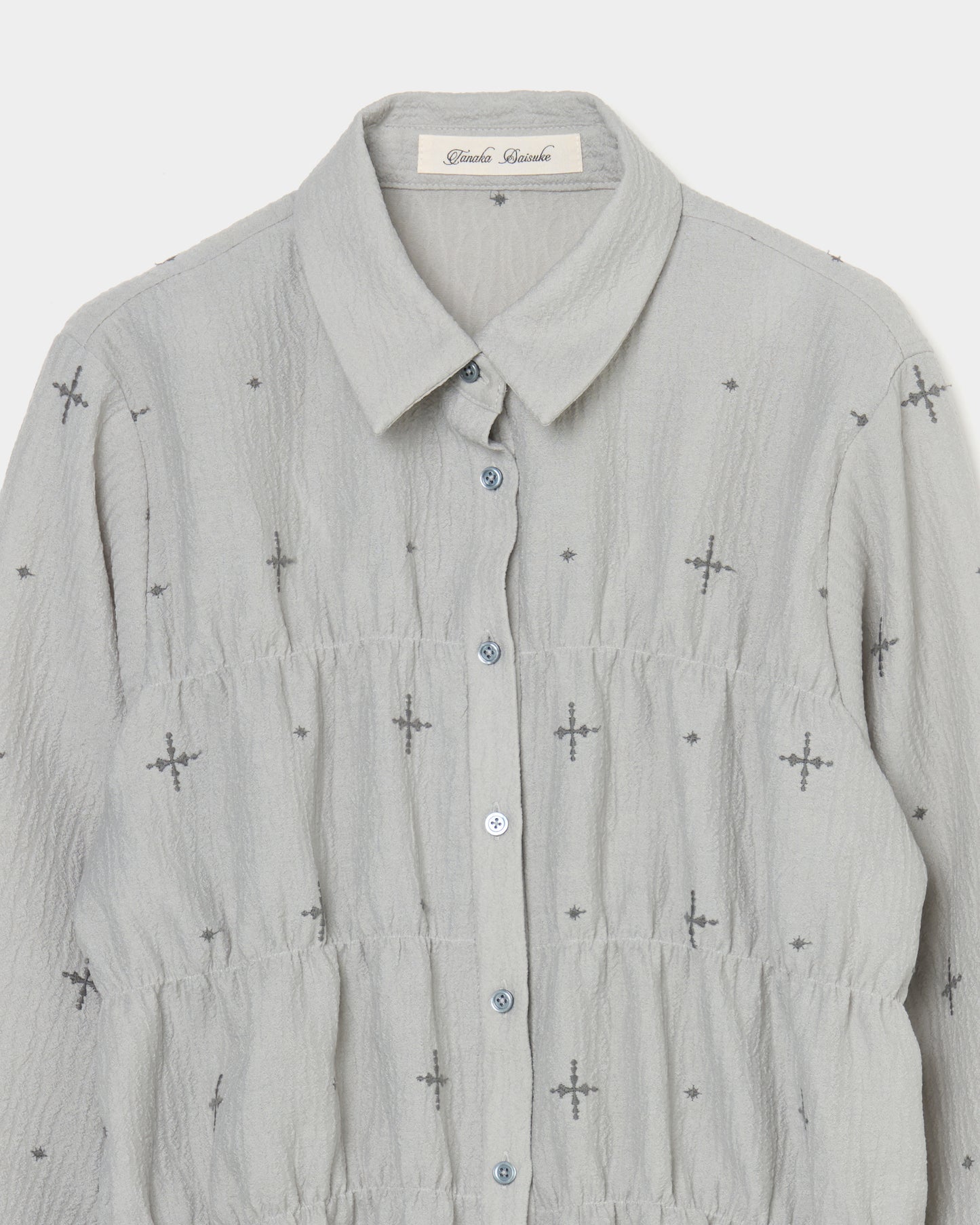 cross embroidery shirring shirt Ash gray【Delivery in February 2026】