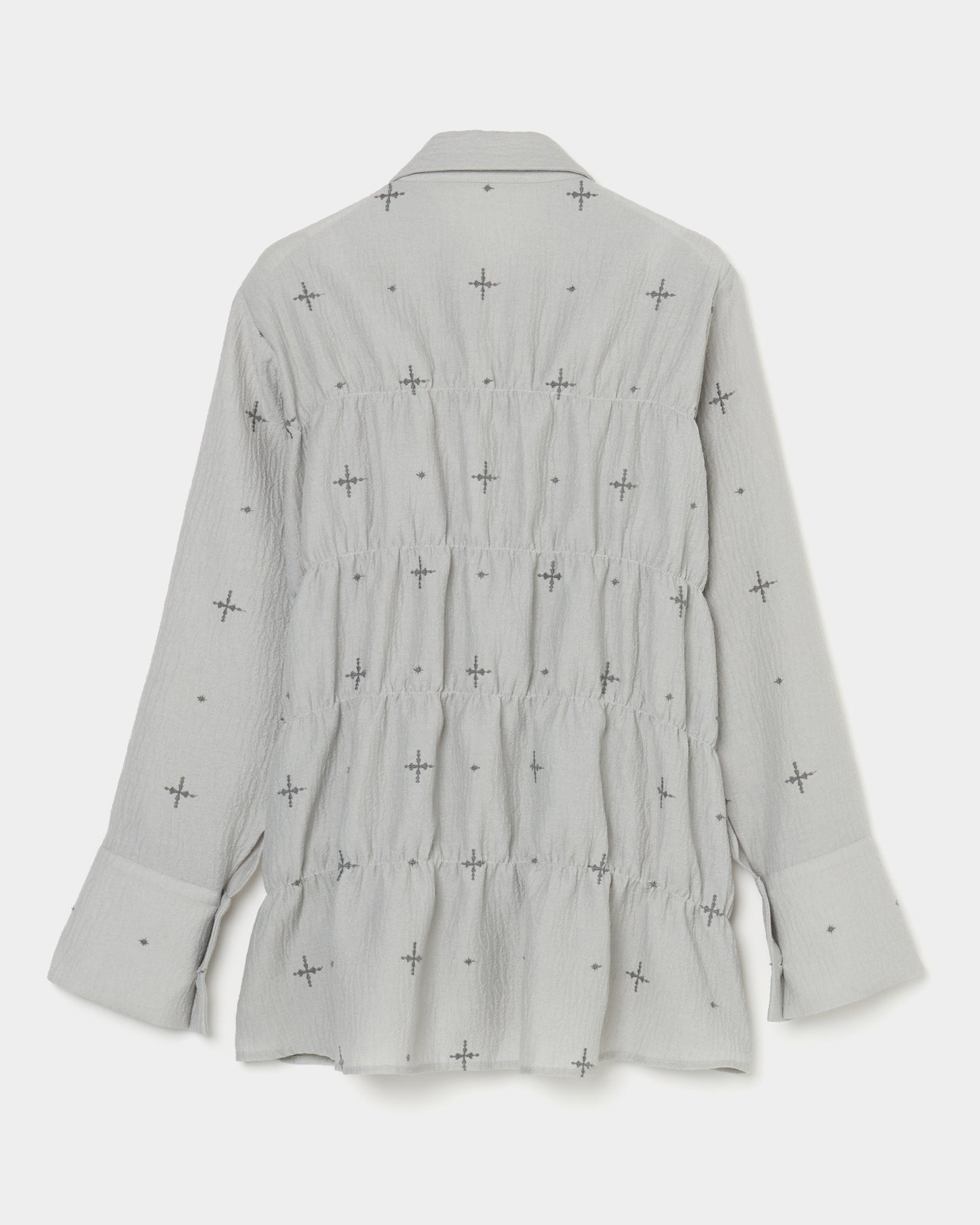 cross embroidery shirring shirt Ash gray【Delivery in February 2026】