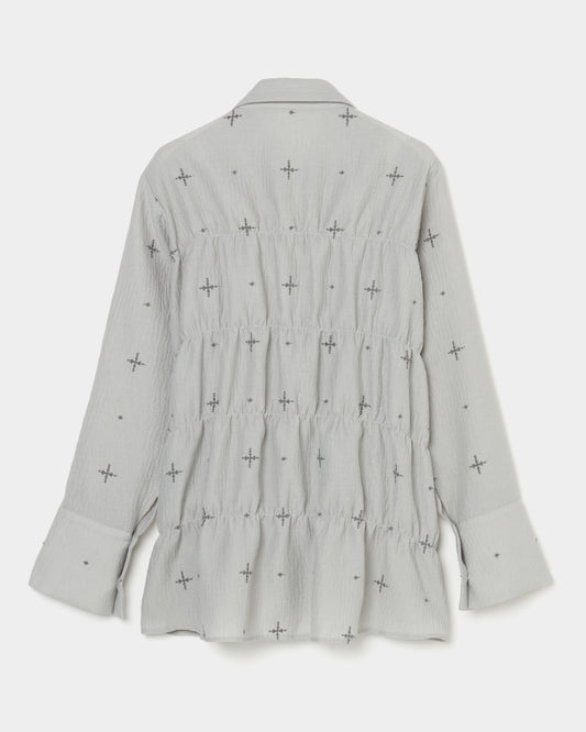 cross embroidery shirring shirt Ash gray【Delivery in February 2026】
