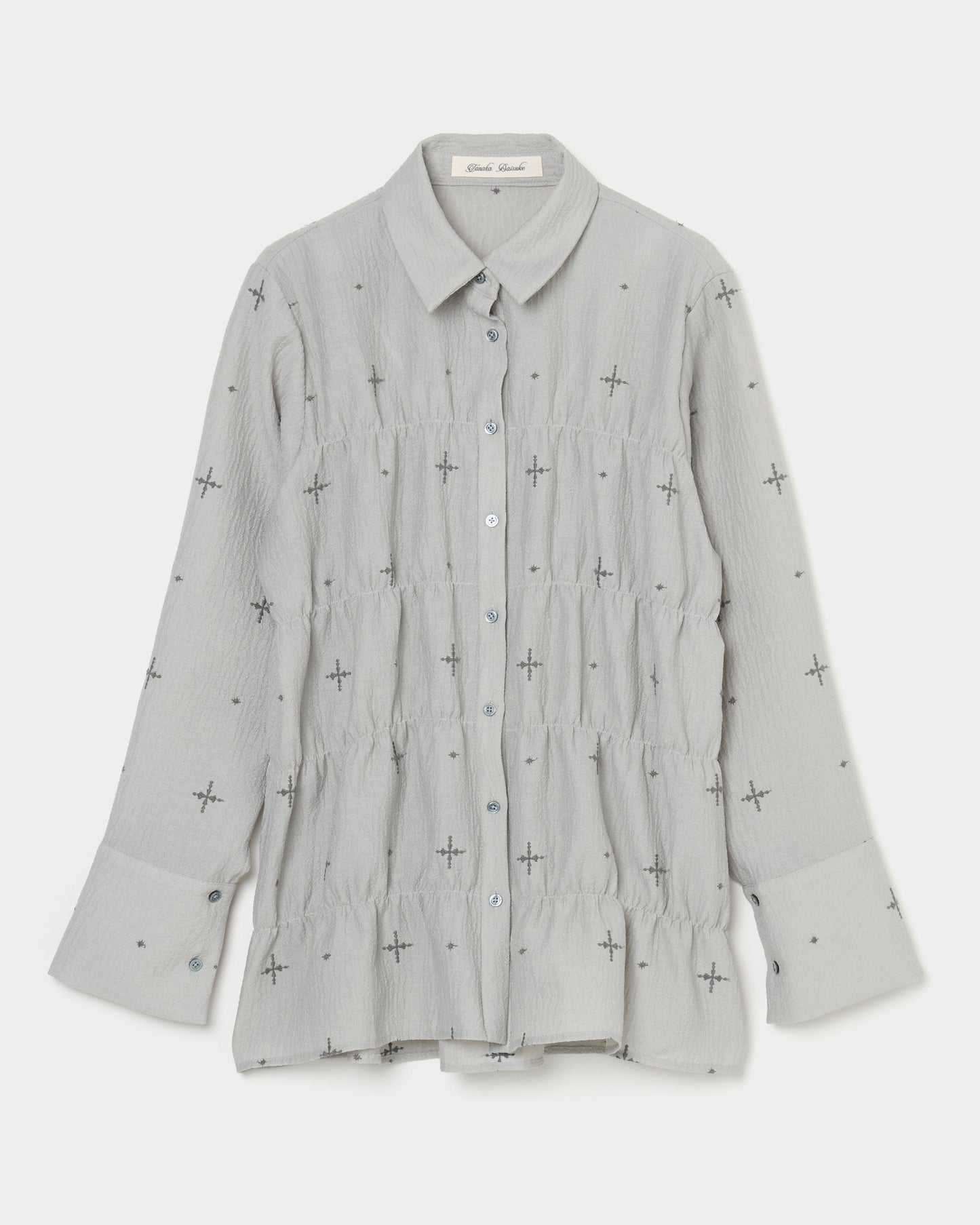 cross embroidery shirring shirt Ash gray【Delivery in February 2026】