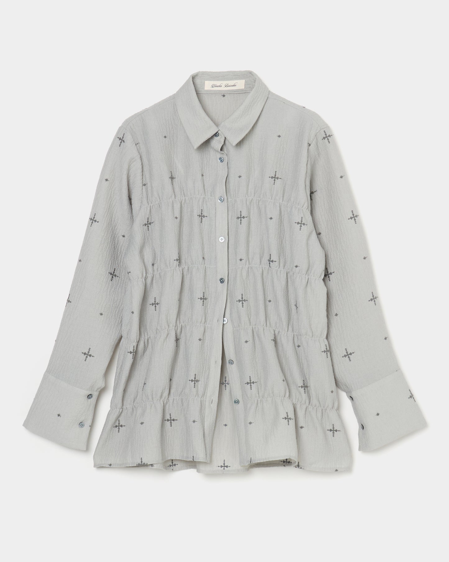 cross embroidery shirring shirt Ash gray【Delivery in February 2026】