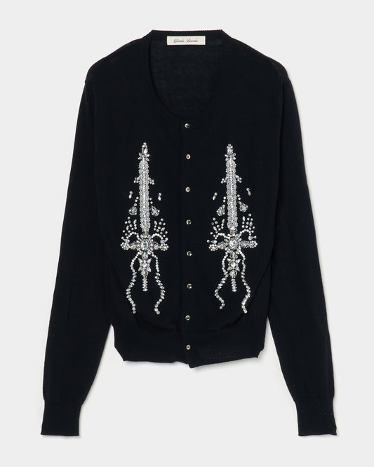 ribbon knight bijou embroidery cardigan Black【Delivery in February 2026】