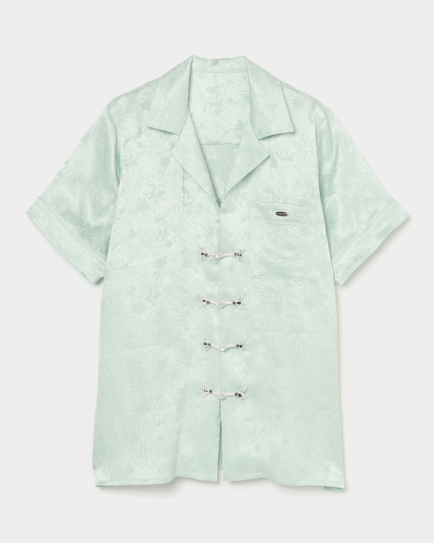 Wild bloom beads embroidery open collar shirt Mint【Delivery in March 2026】