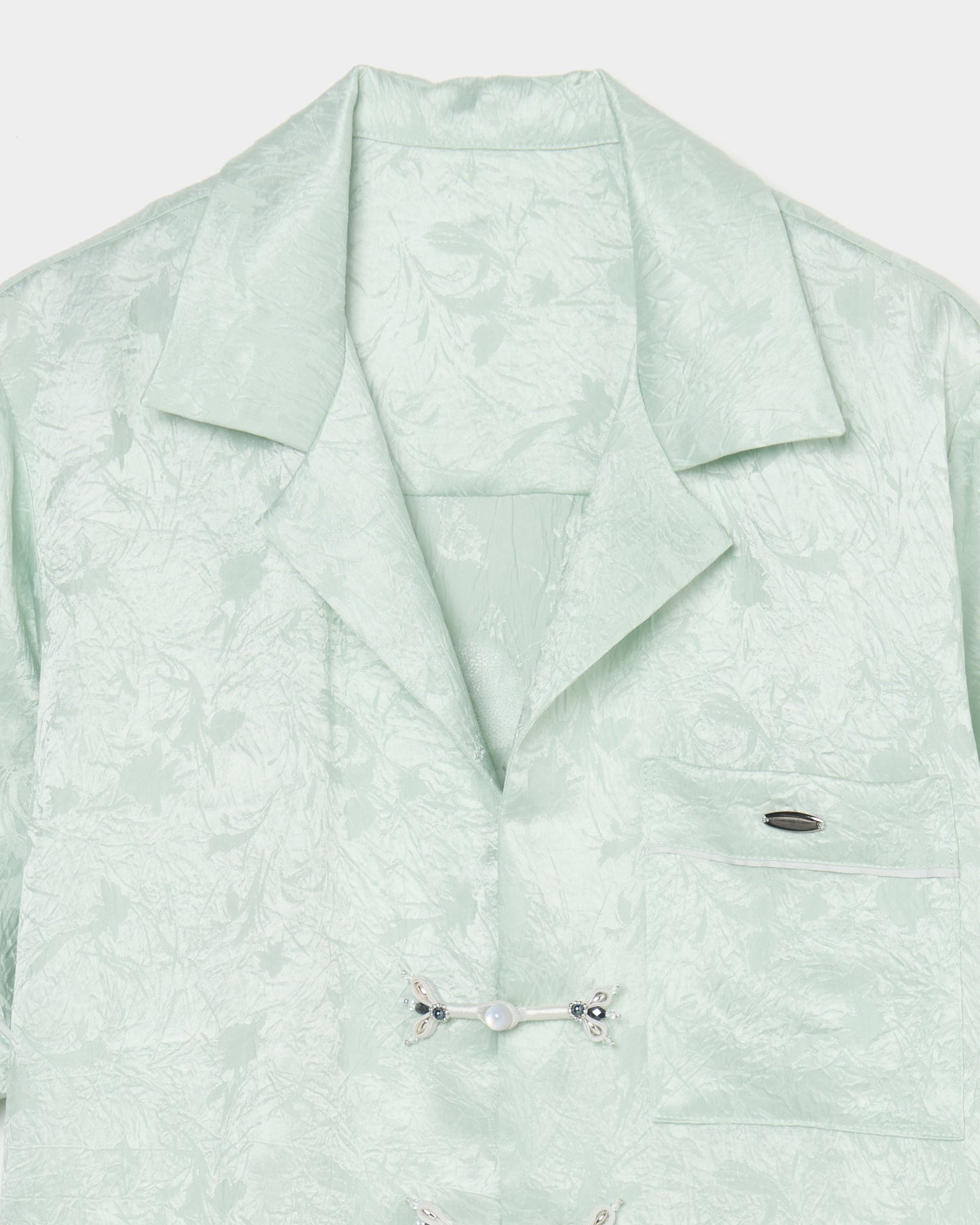 Wild bloom beads embroidery open collar shirt Mint【Delivery in March 2026】