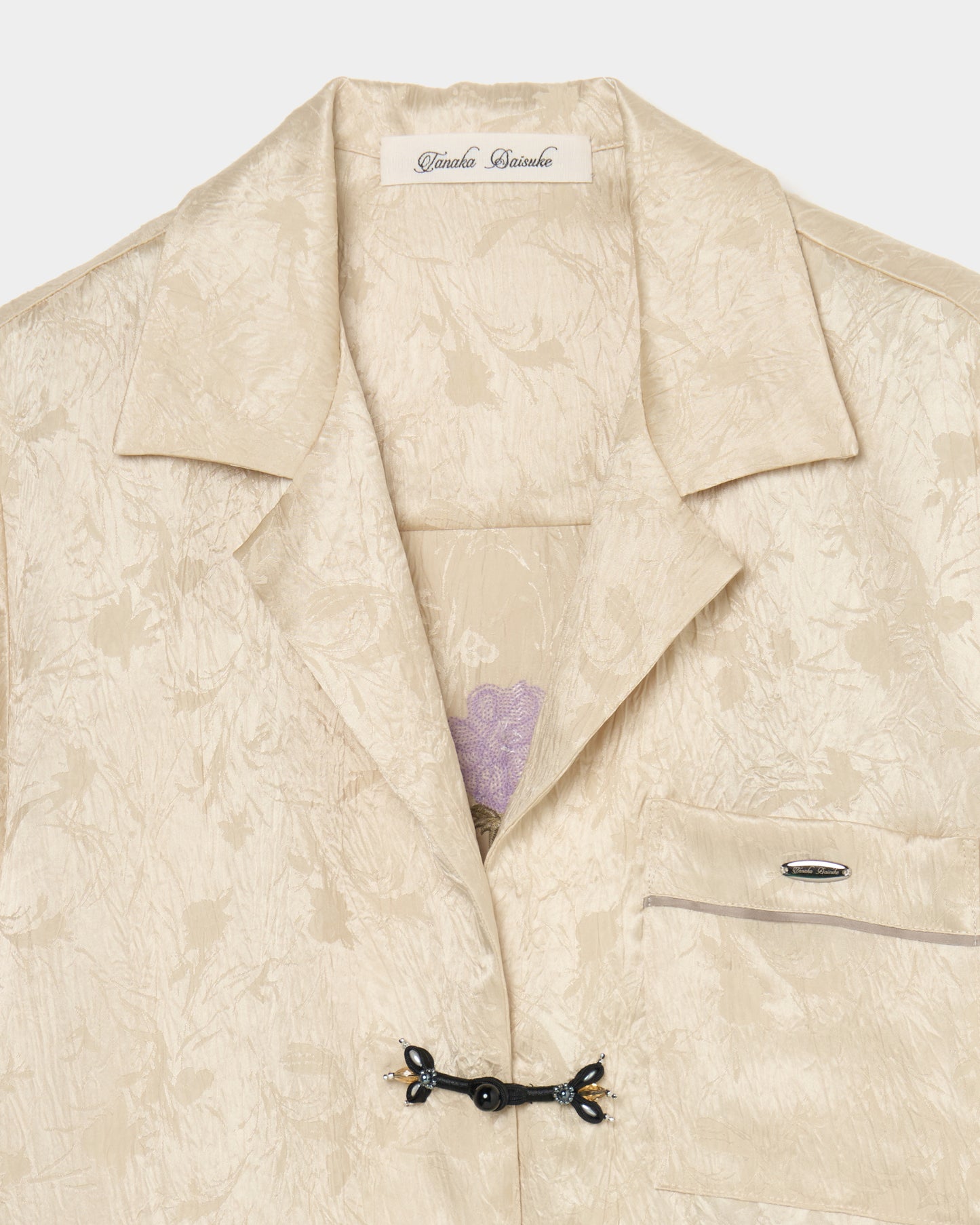 Wild bloom beads embroidery open collar shirt Champagne beige【Delivery in March 2026】