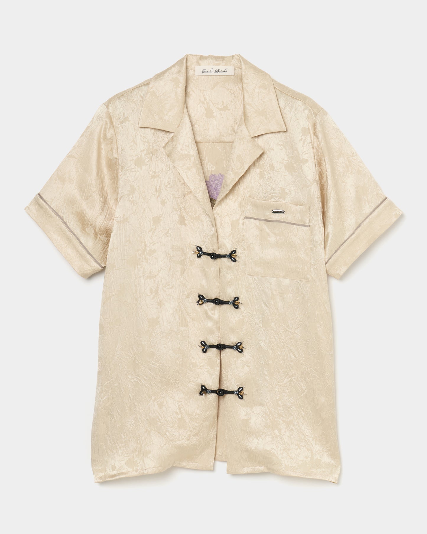 Wild bloom beads embroidery open collar shirt Champagne beige【Delivery in March 2026】