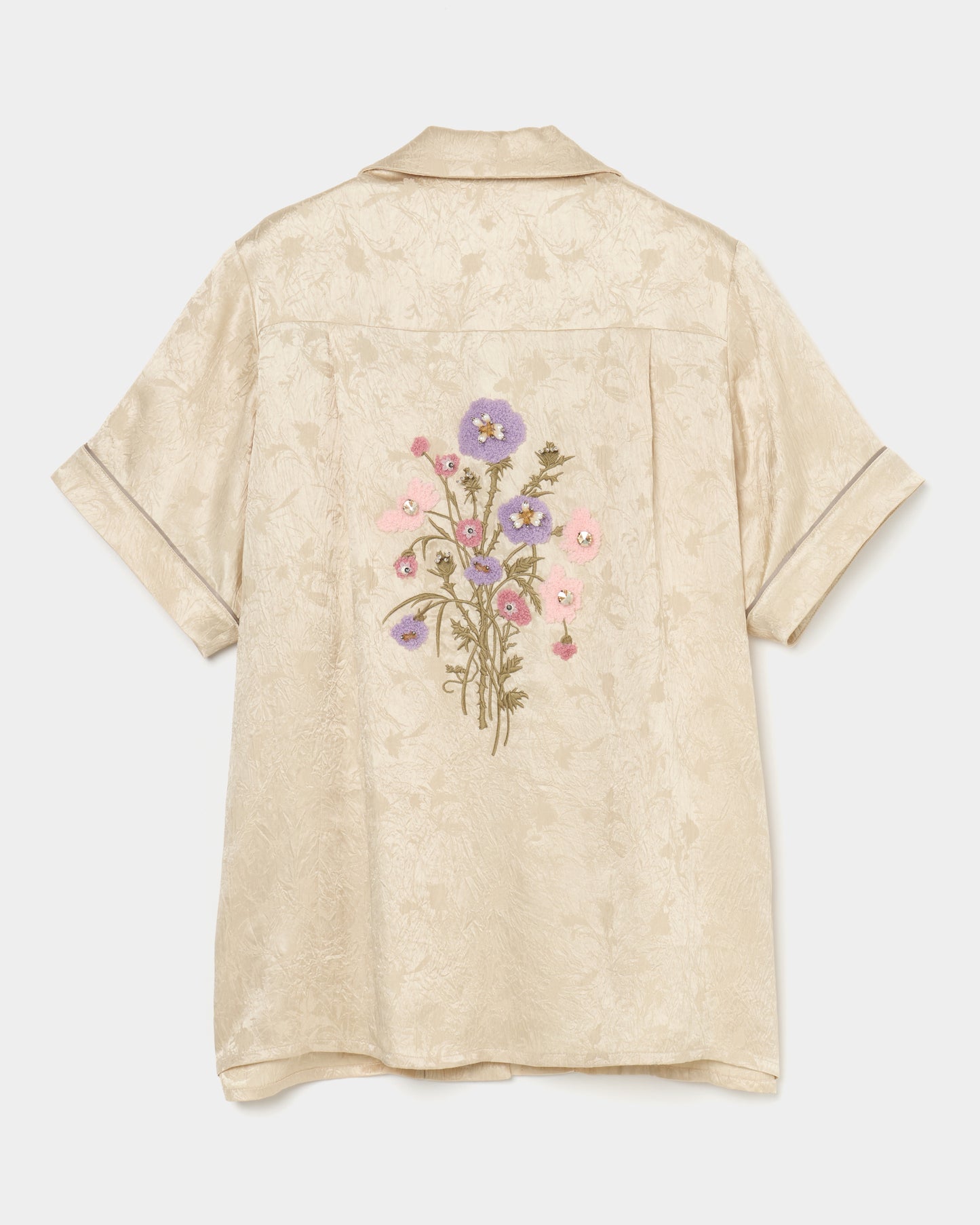 Wild bloom beads embroidery open collar shirt Champagne beige【Delivery in March 2026】
