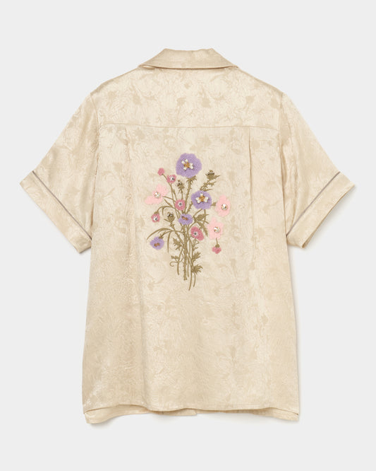 Wild bloom beads embroidery open collar shirt Champagne beige【Delivery in March 2026】