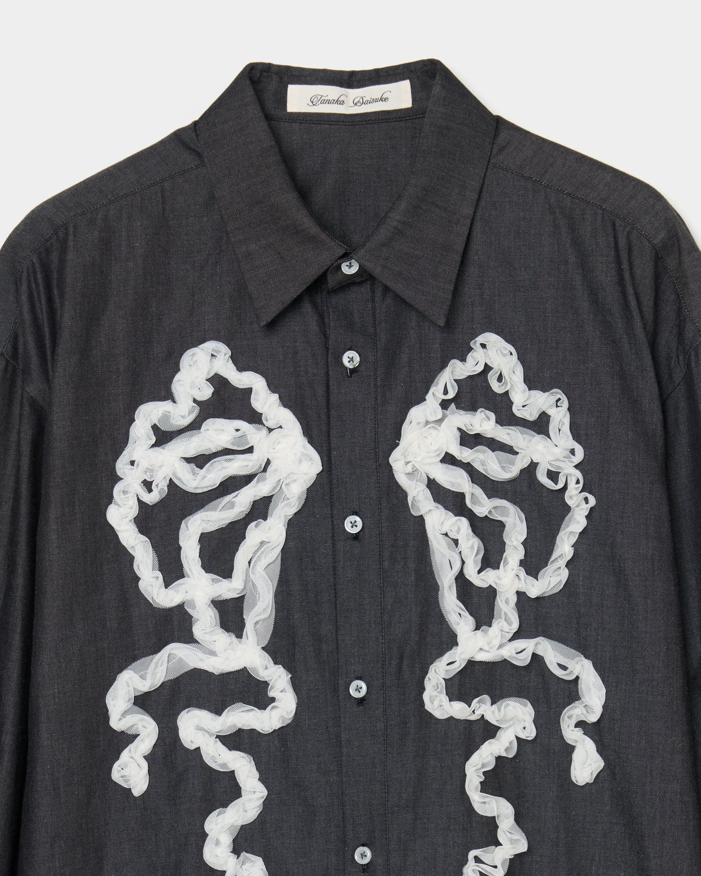 ribbon tulle embroidery shirt Black【Delivery in January 2026】