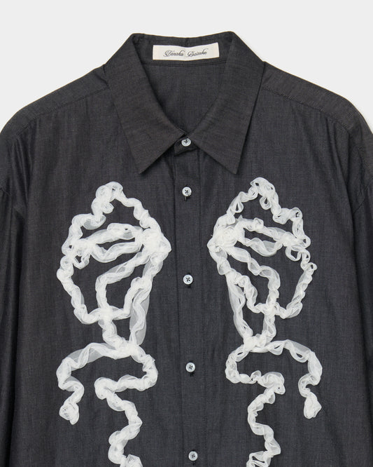 ribbon tulle embroidery shirt Black【Delivery in January 2026】