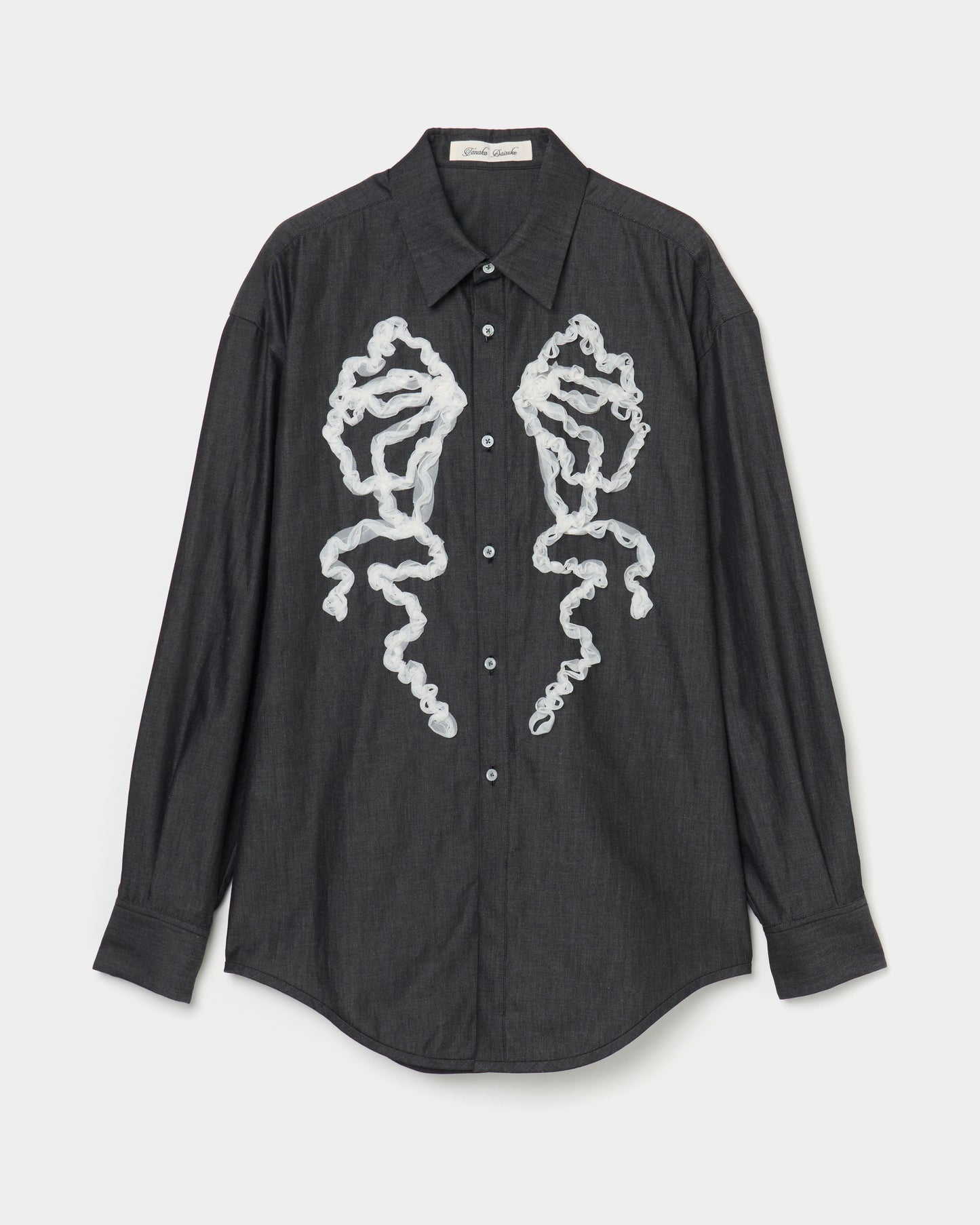 ribbon tulle embroidery shirt Black【Delivery in January 2026】