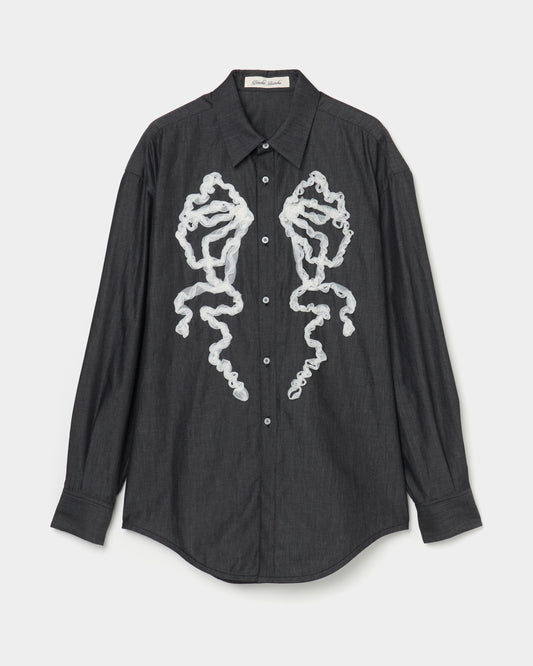 ribbon tulle embroidery shirt Black【Delivery in January 2026】