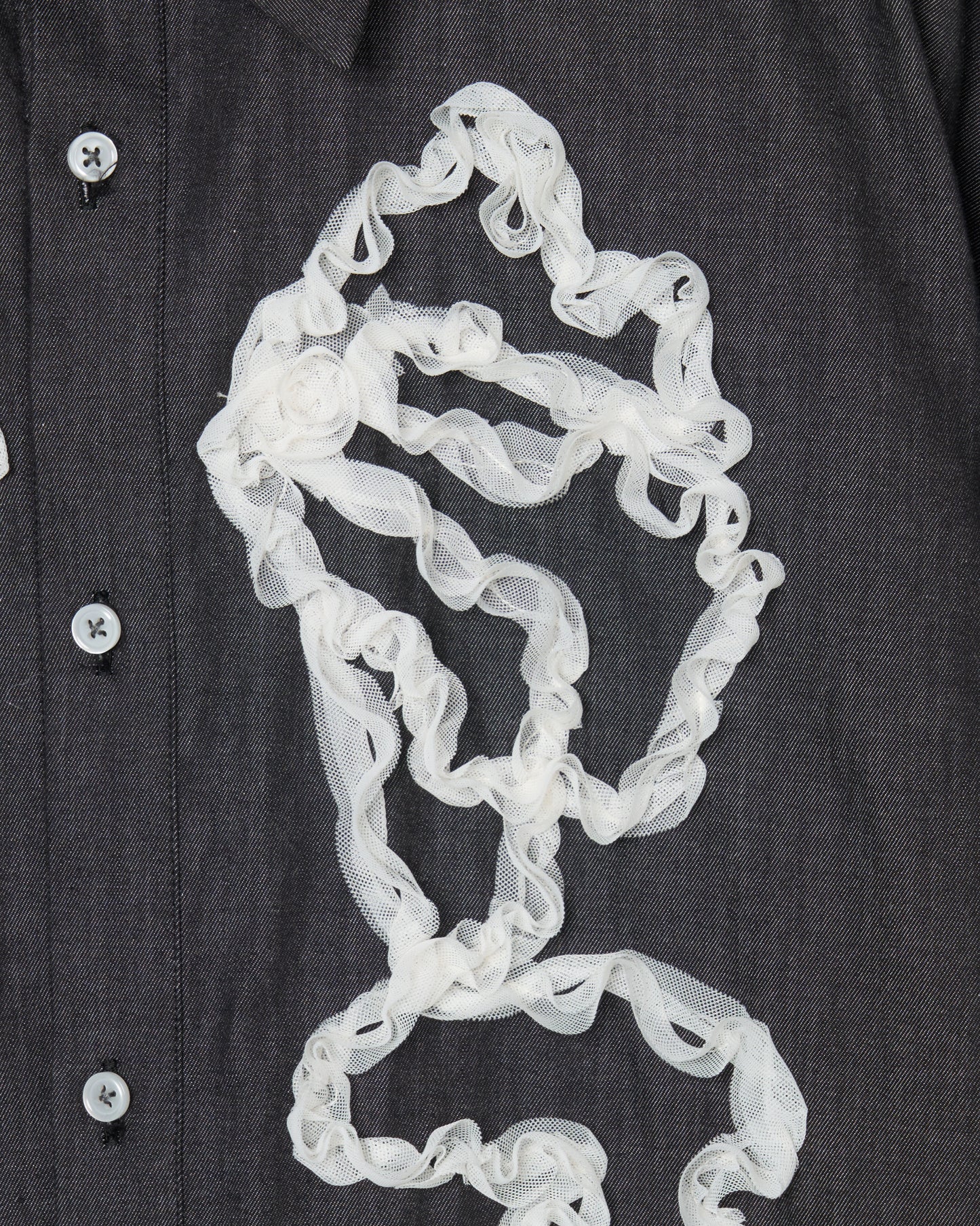 ribbon tulle embroidery shirt Black【Delivery in January 2026】