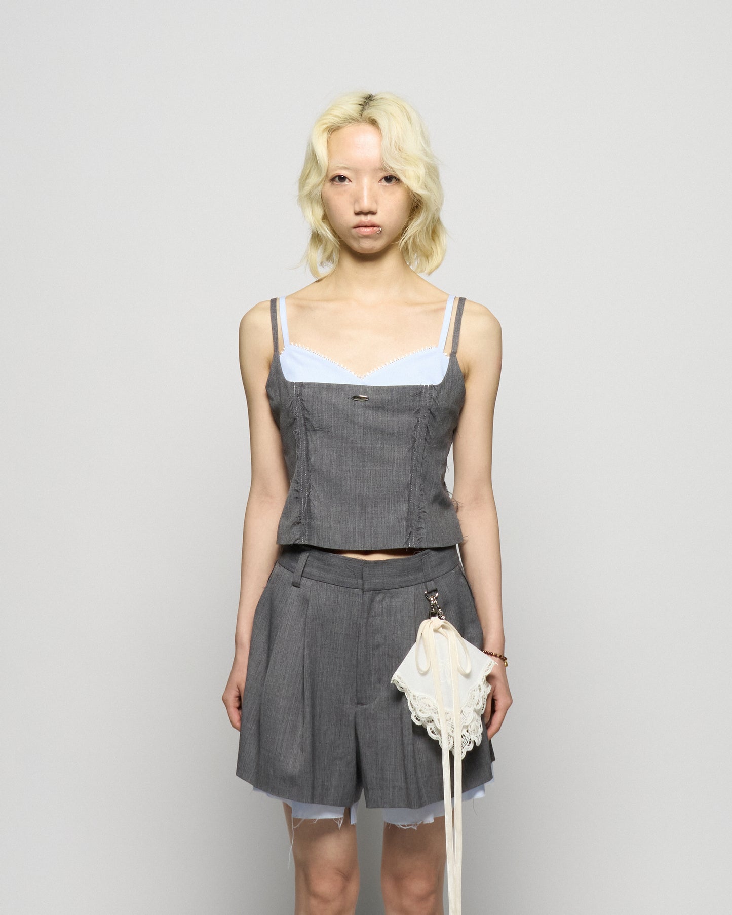 seam frayed dropped chain culottes pants Gray【Delivery in February 2026】