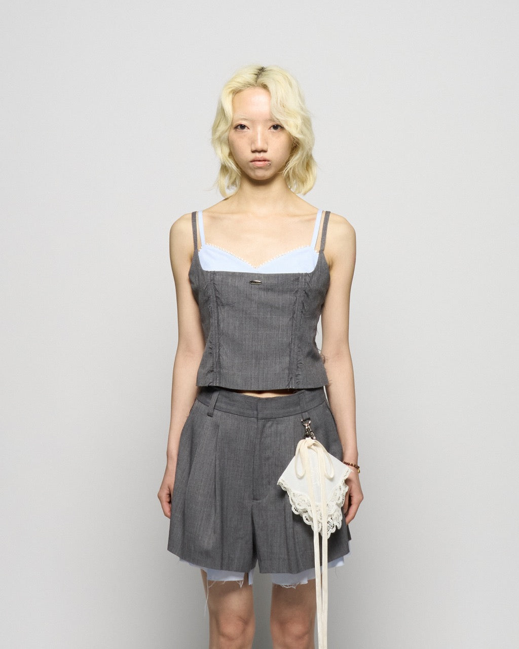 seam frayed bustier tops Gray【Delivery in February 2026】