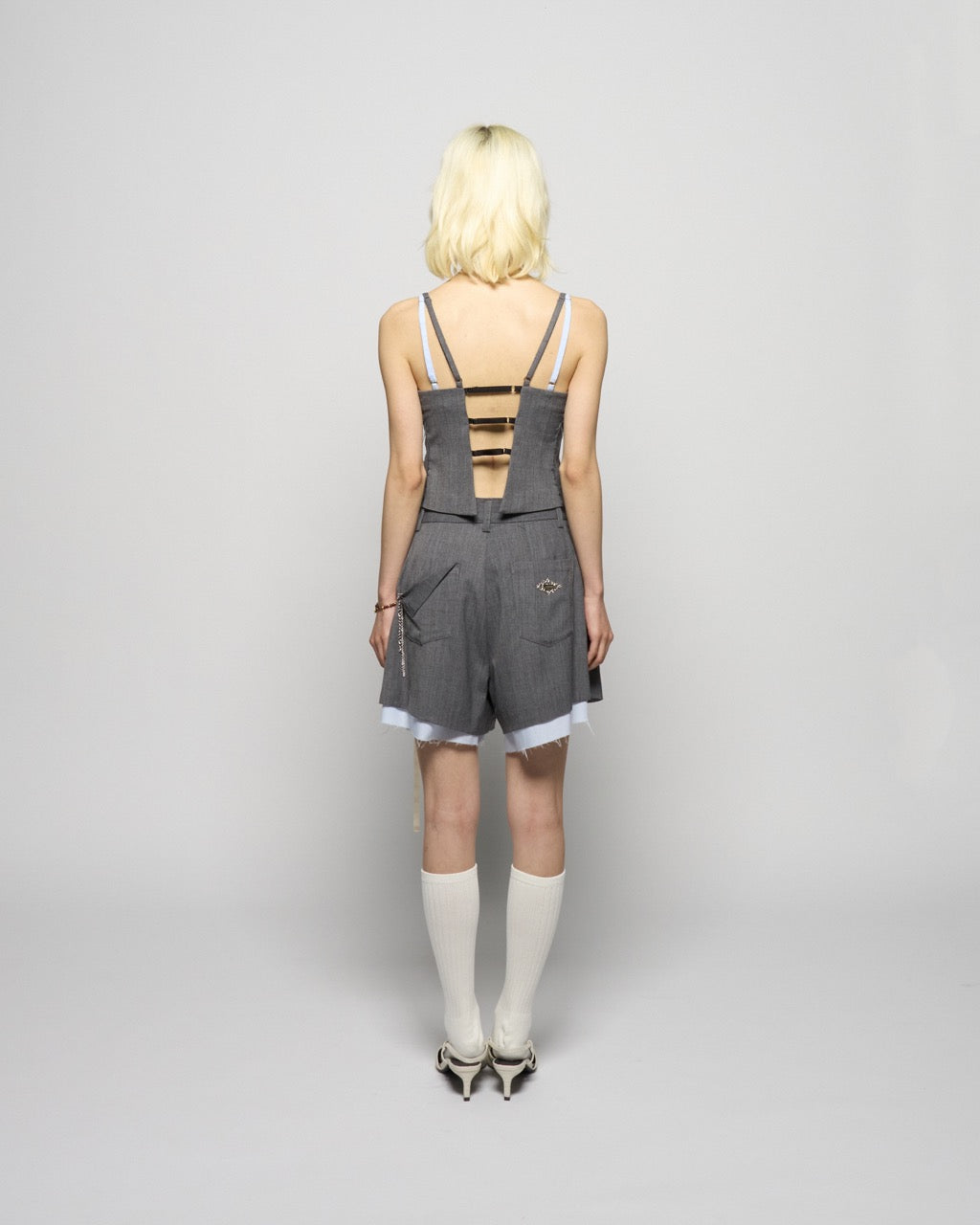 seam frayed bustier tops Gray【Delivery in February 2026】