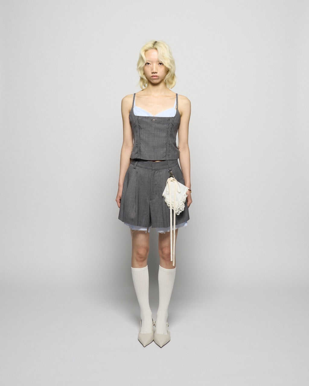 seam frayed bustier tops Gray【Delivery in February 2026】