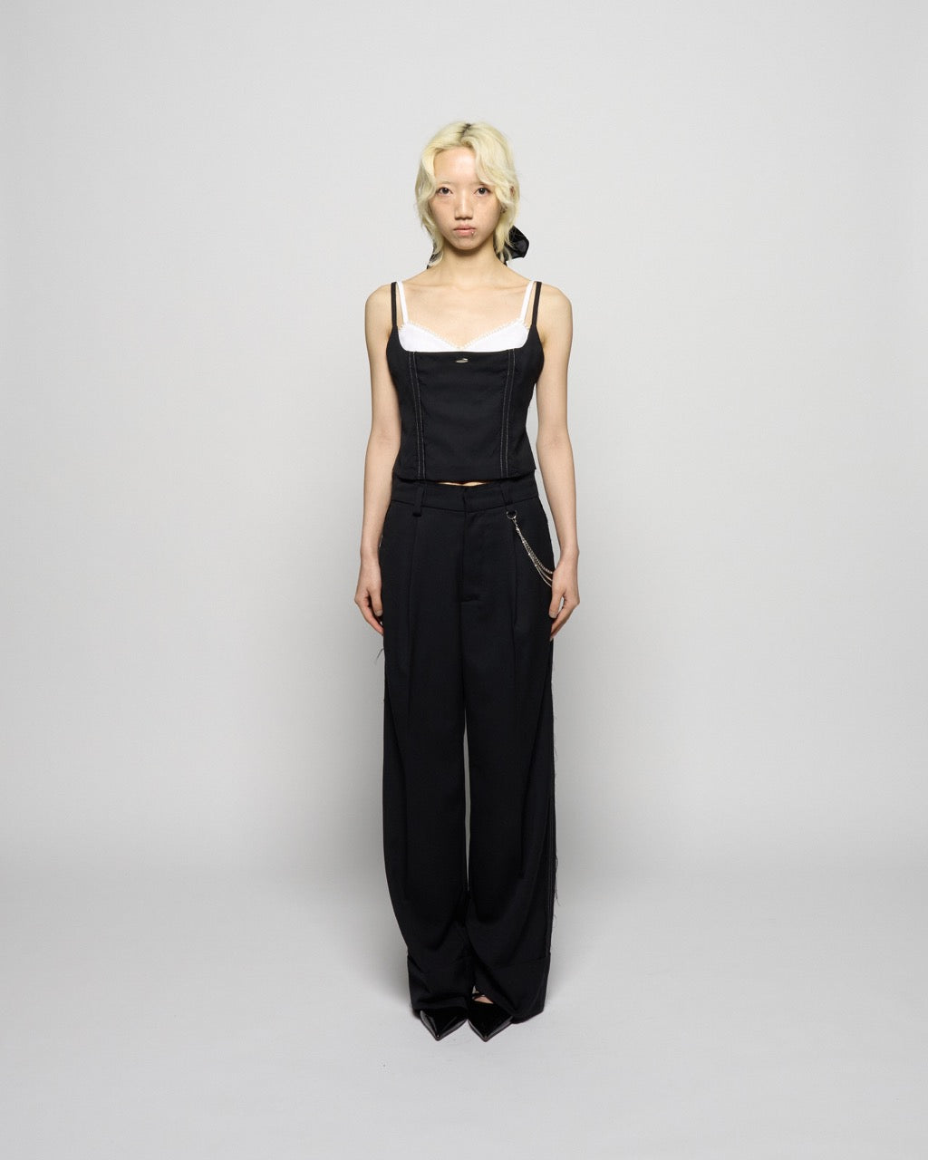 seam frayed bustier tops Black【Delivery in February 2026】