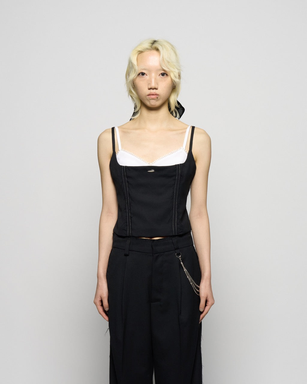 seam frayed bustier tops Black【Delivery in February 2026】