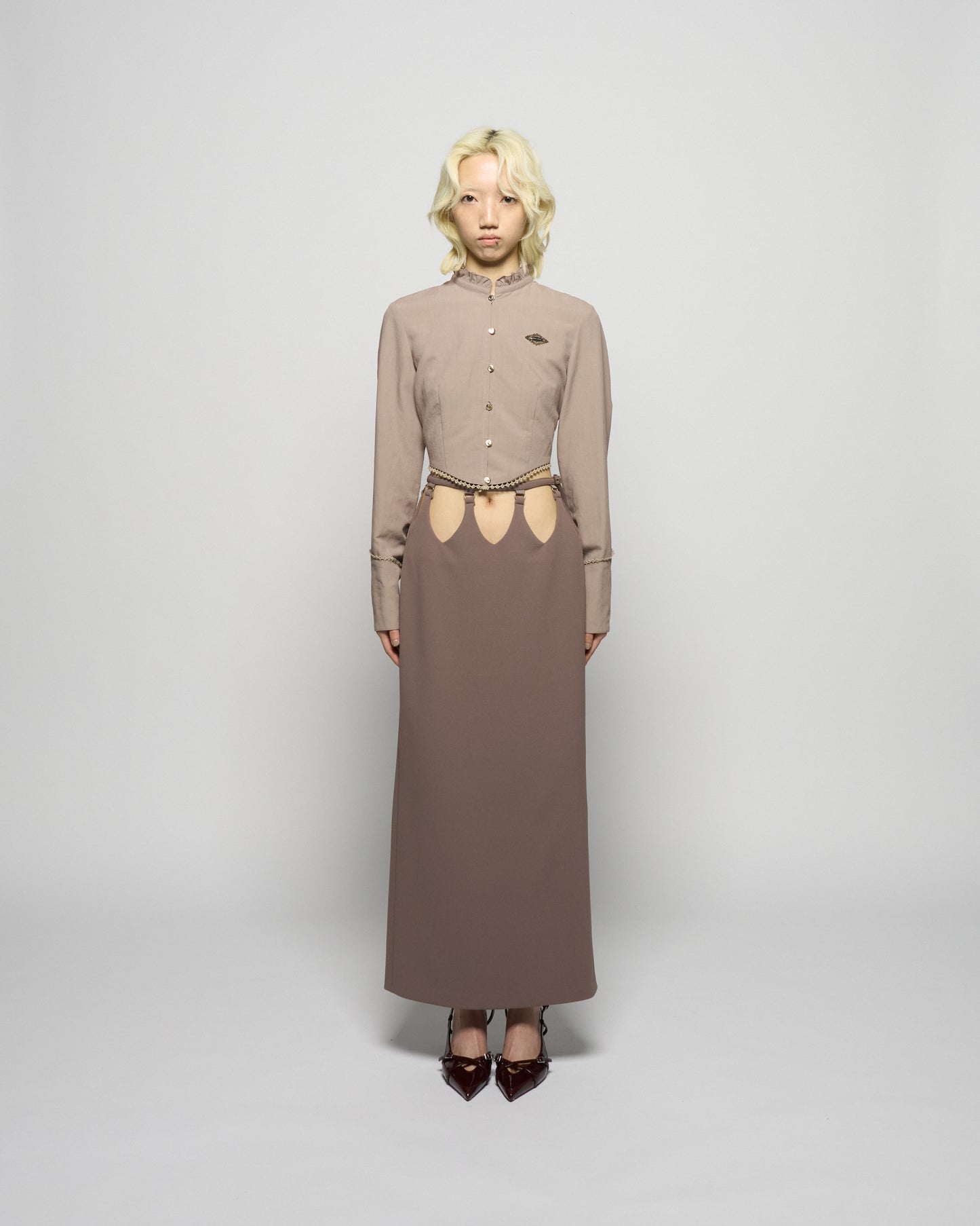 hanging straight skirt Olive brown【Delivery in February 2026】