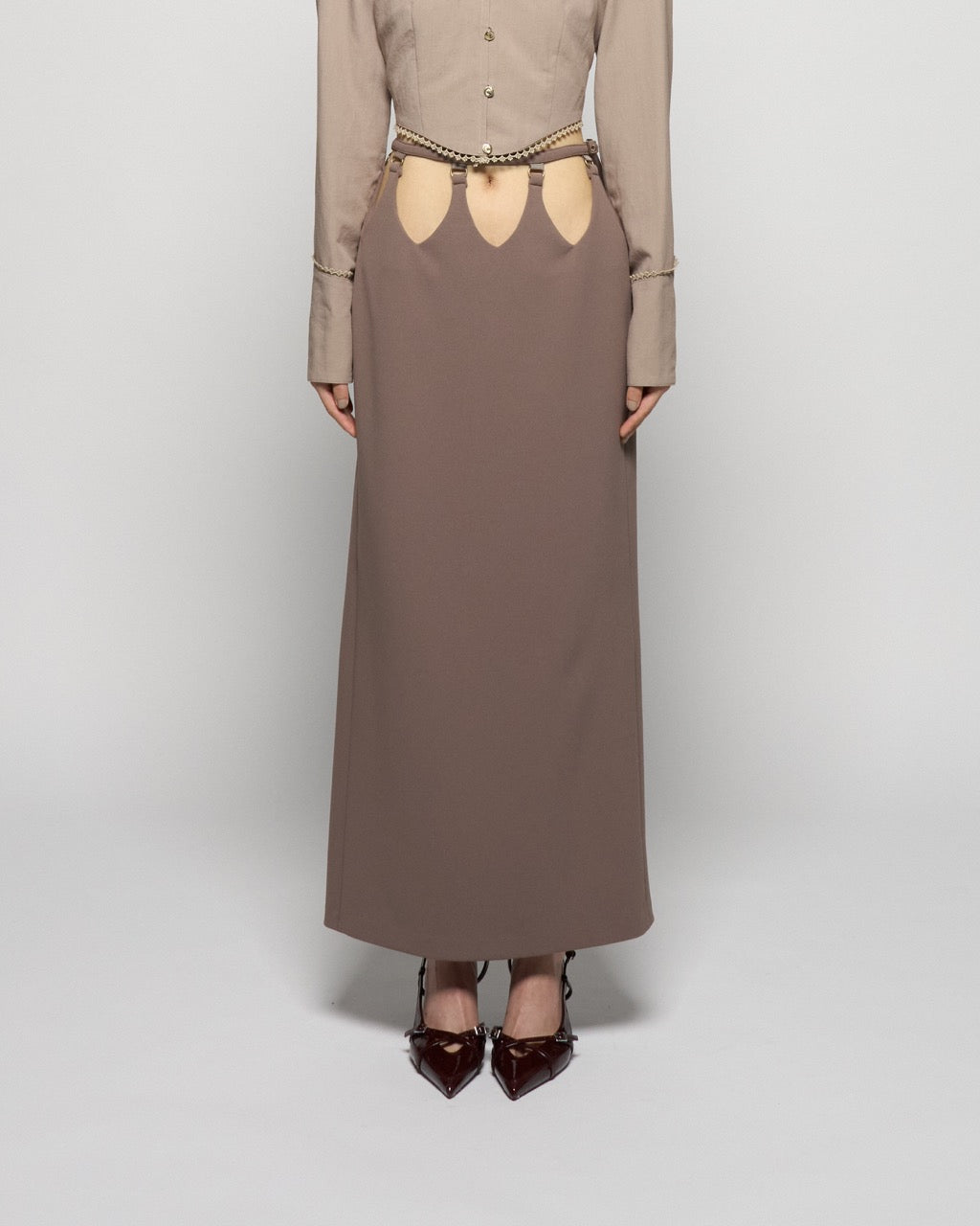 hanging straight skirt Olive brown【Delivery in February 2026】