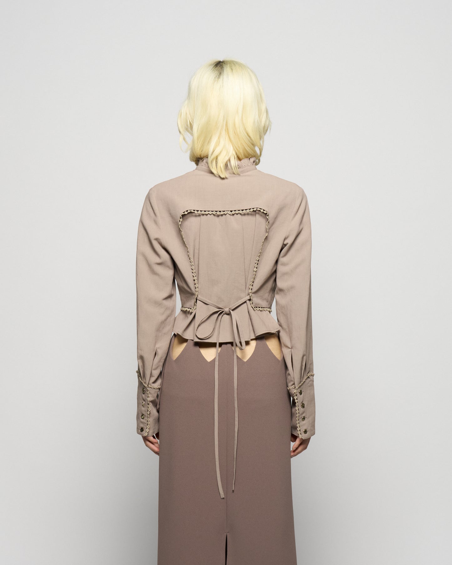 back curtain cropped blouse Olive brown【Delivery in January 2026】