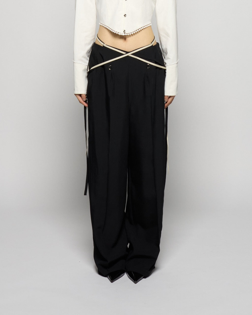 multi way ribbon tape pants Black【Delivery in February 2026】