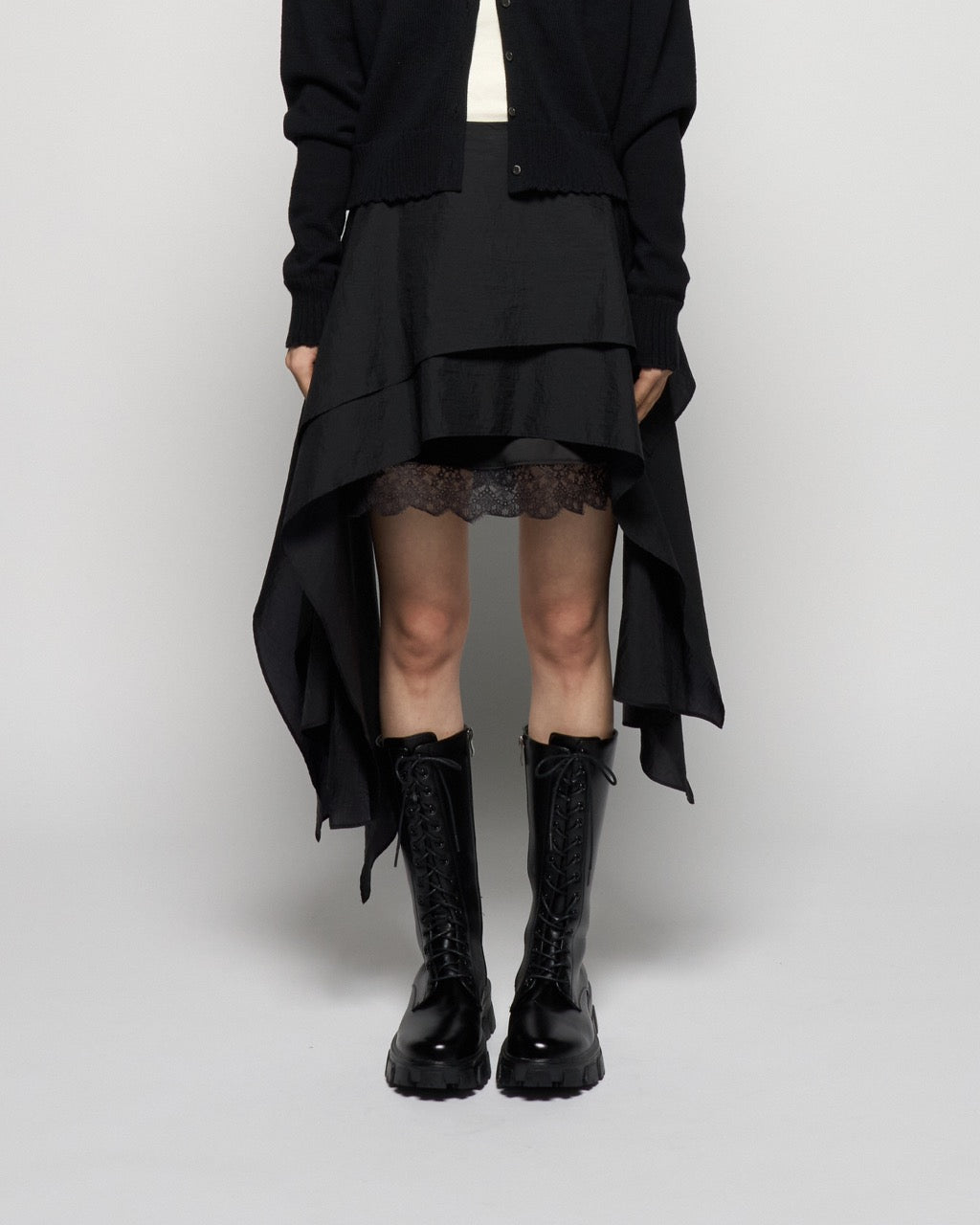 asymmetry hem layered skirt Black【Delivery in February 2026】