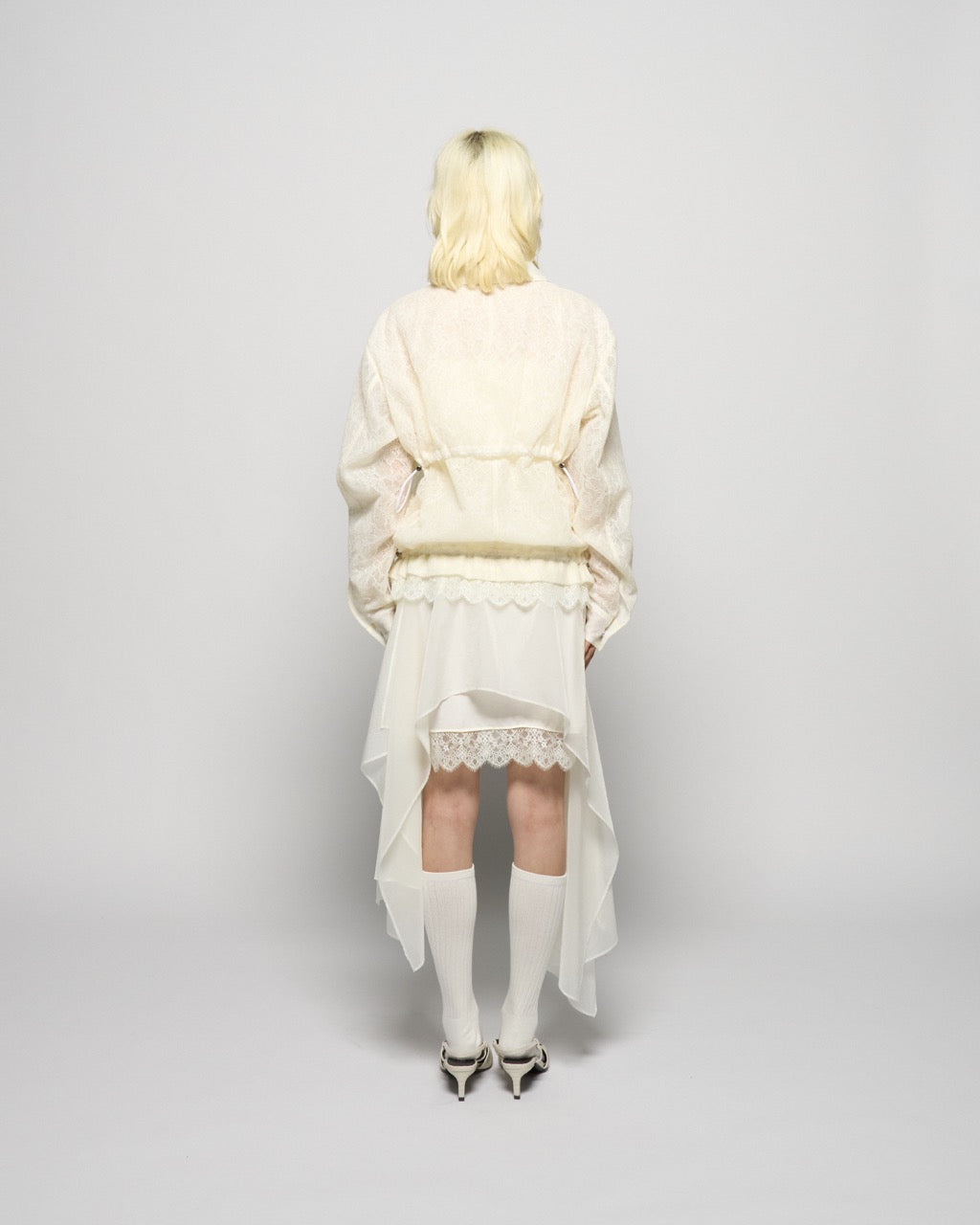 fuzzy lace drawstring blouson Cream【Delivery in January 2026】