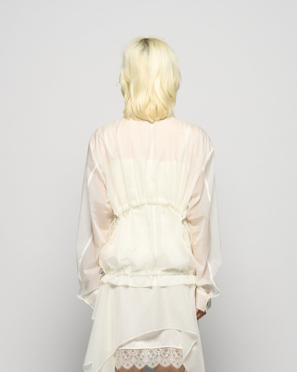 fuzzy lace drawstring blouson Cream【Delivery in January 2026】