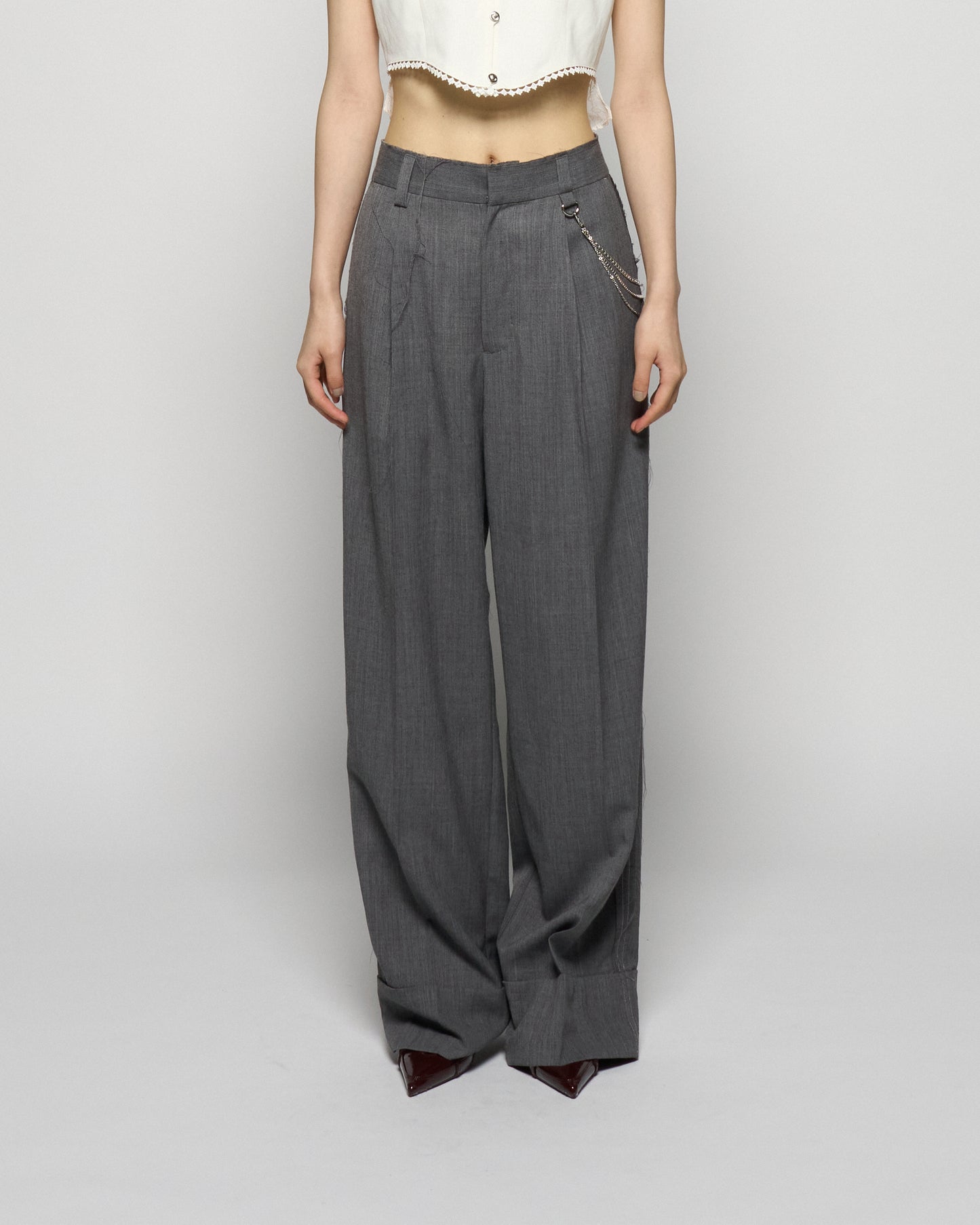 seam frayed dropped chain pants Gray【Delivery in February 2026】