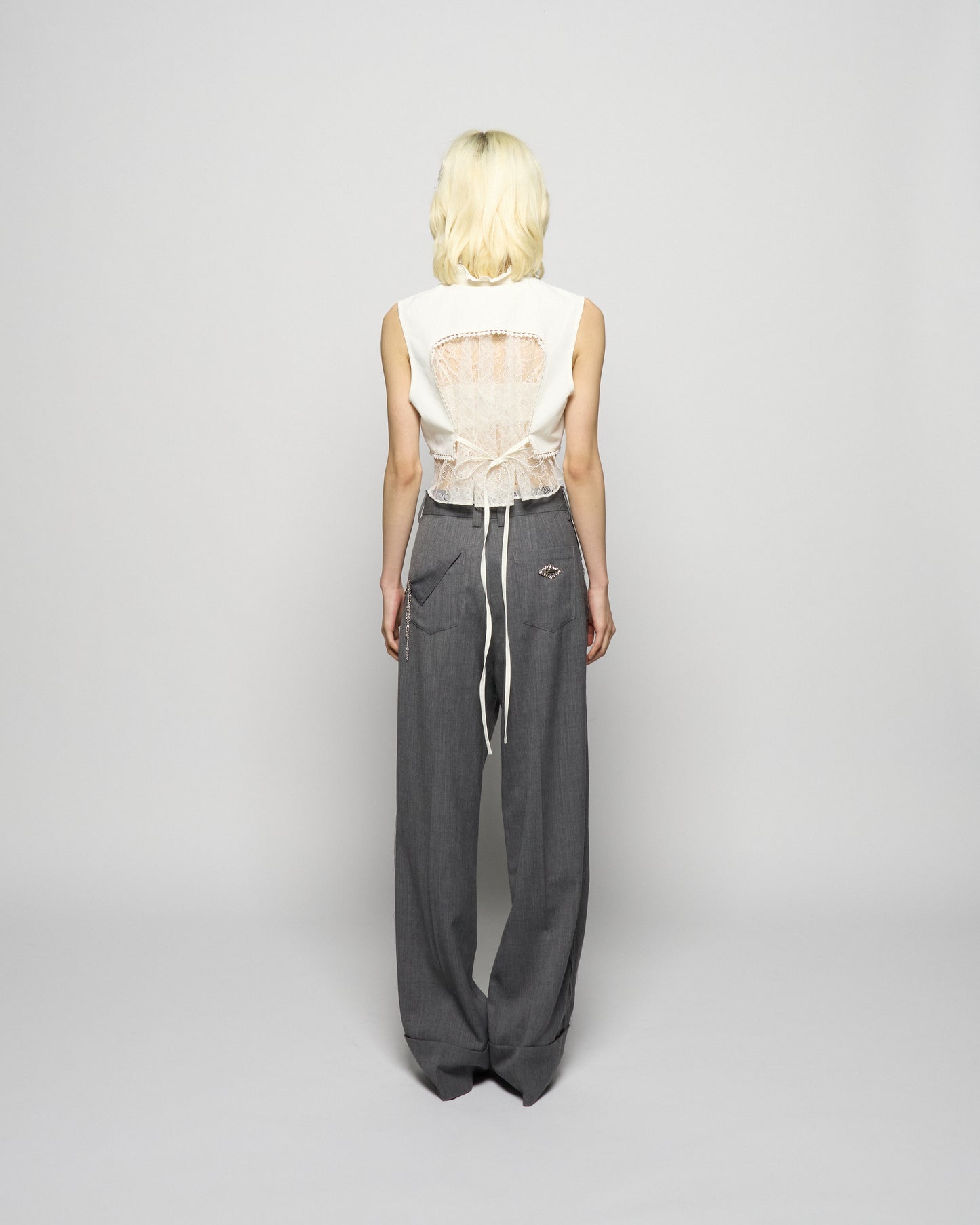 seam frayed dropped chain pants Gray【Delivery in February 2026】