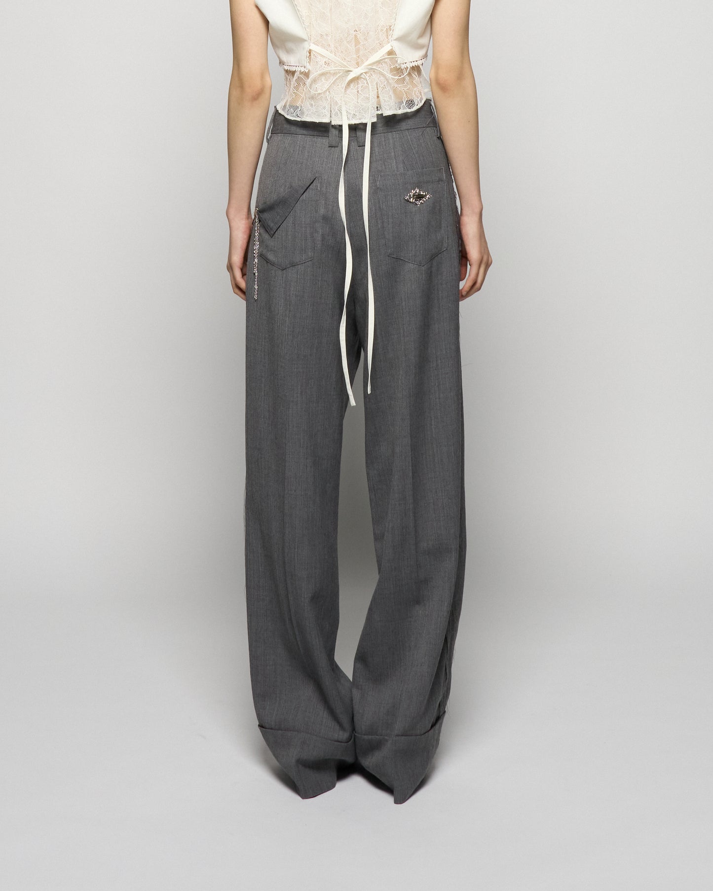 seam frayed dropped chain pants Gray【Delivery in February 2026】