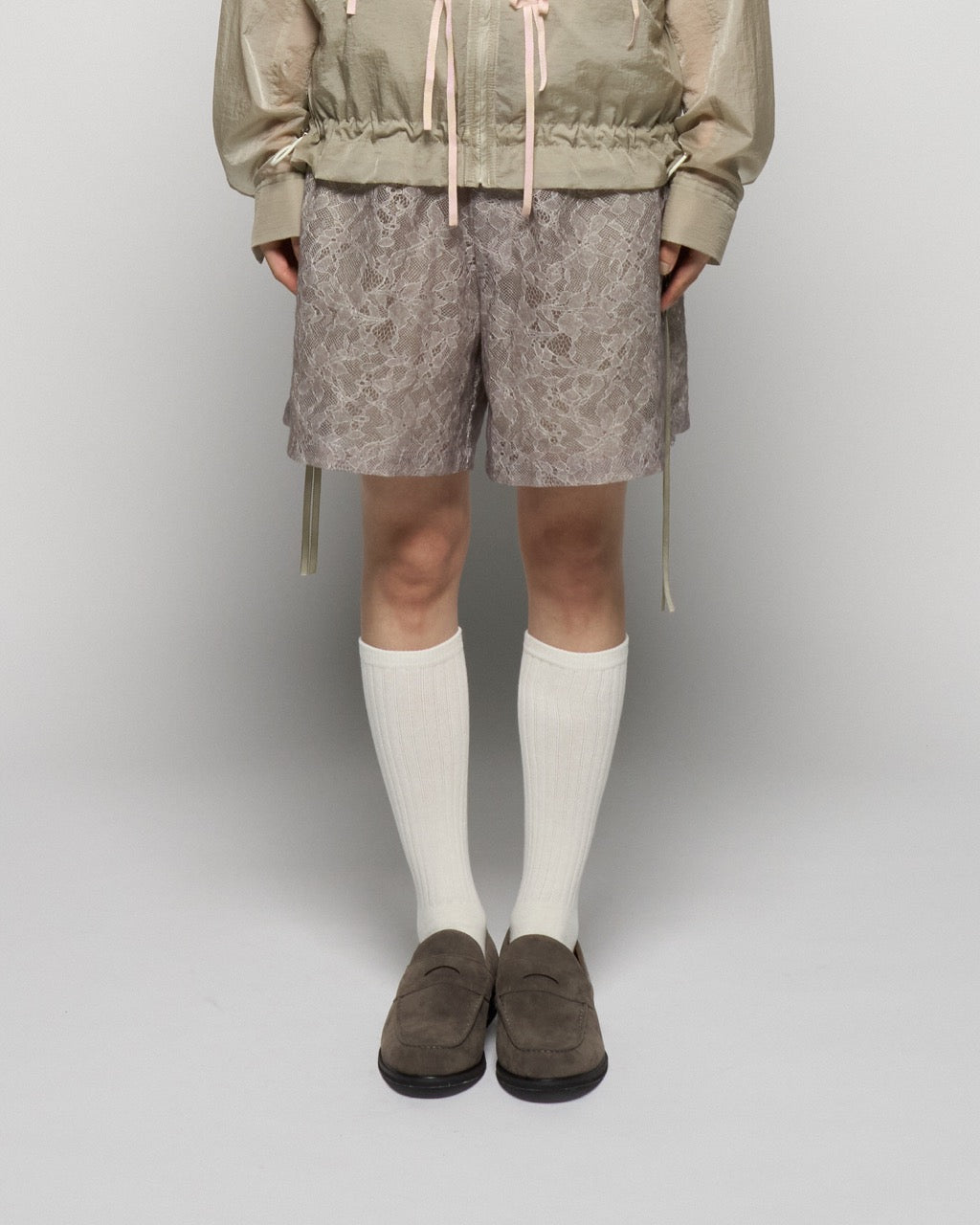 fuzzy lace layered half pants Khaki【Delivery in January 2026】