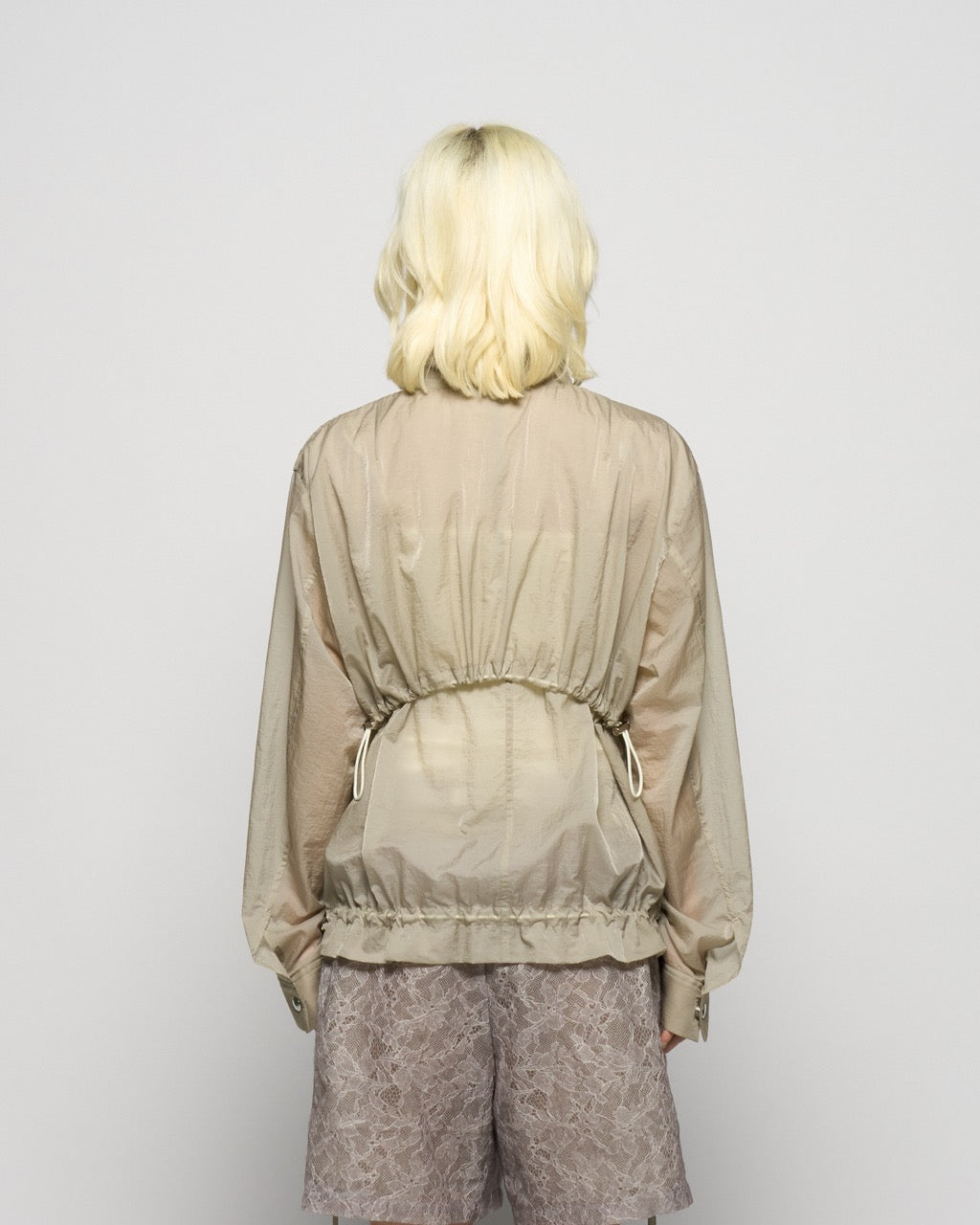 ribbon tulle embroidery wind breaker Khaki 【Delivery in January 2026】