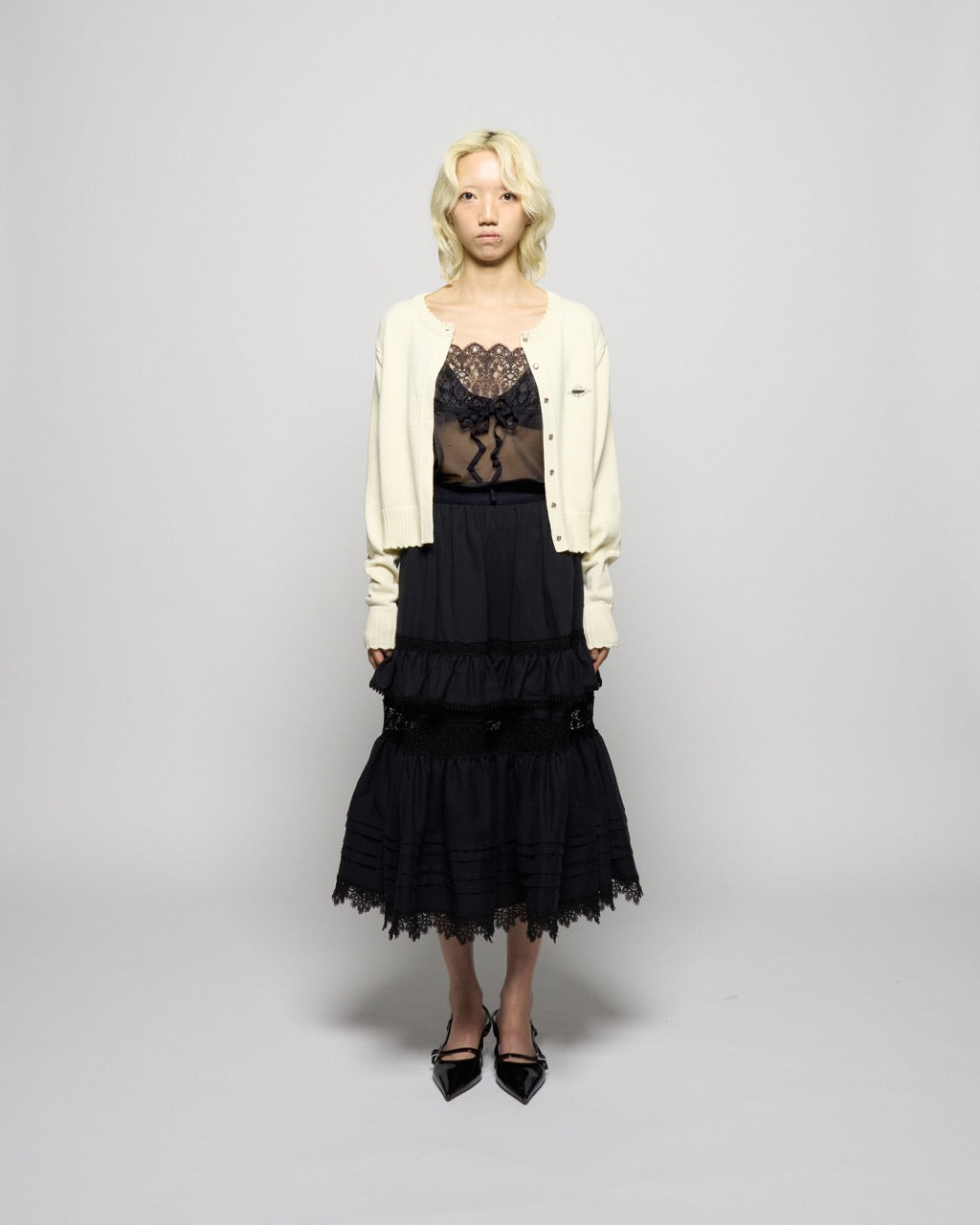 tiered lace frill skirt Black【Delivery in February 2026】