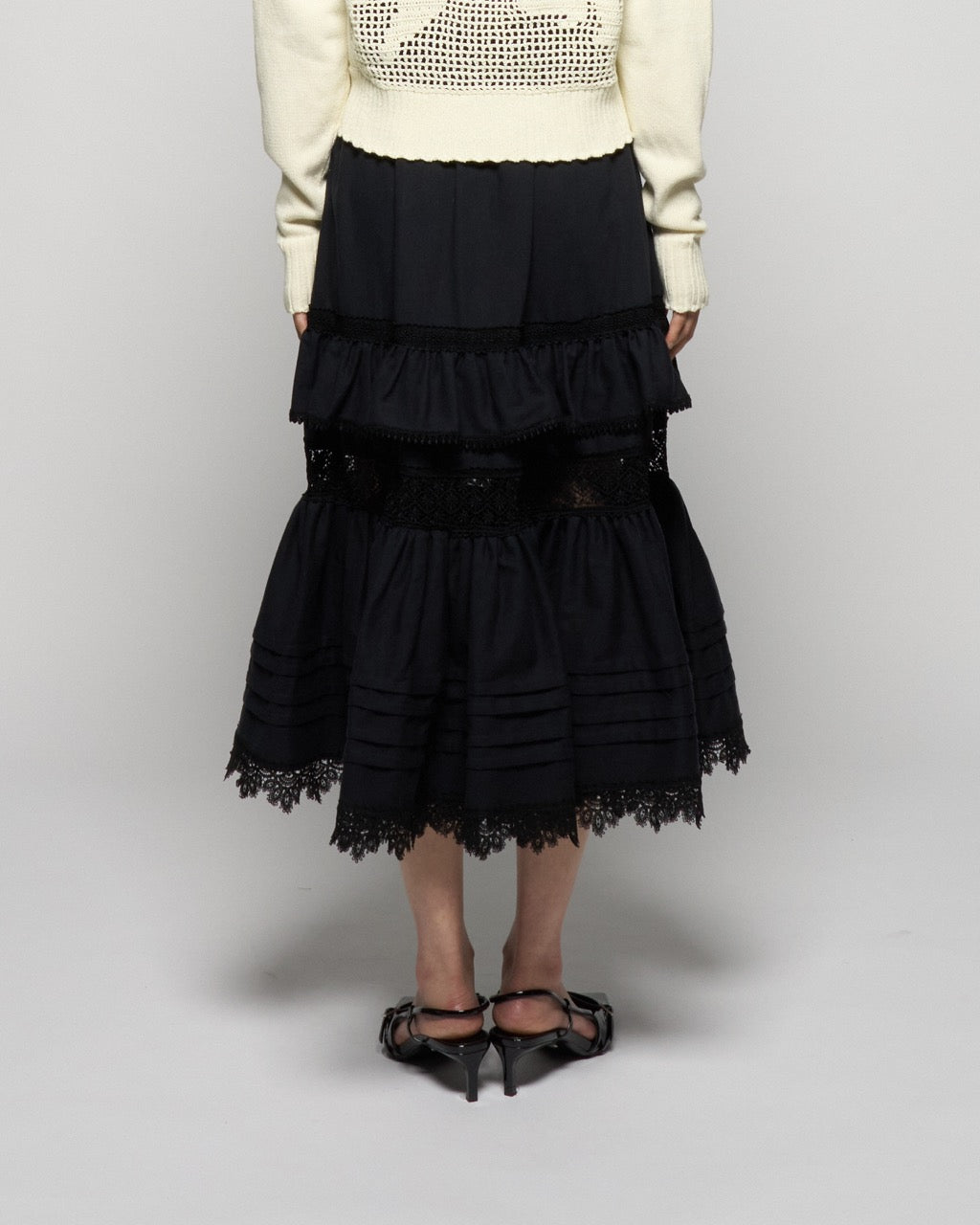 tiered lace frill skirt Black【Delivery in February 2026】