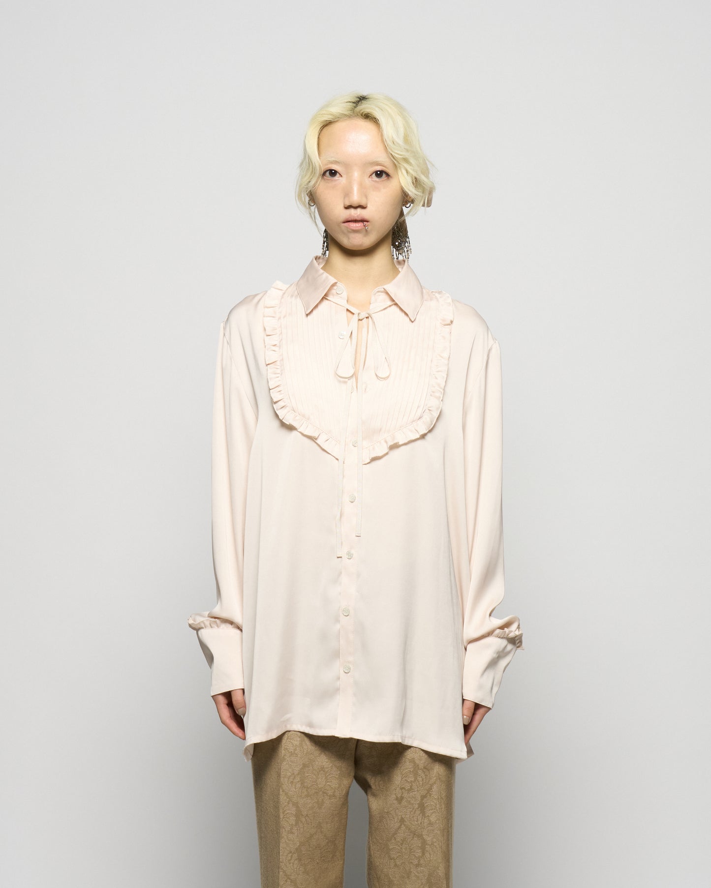 pin tuck frilled shirt Shell pink【Delivery in January 2026】