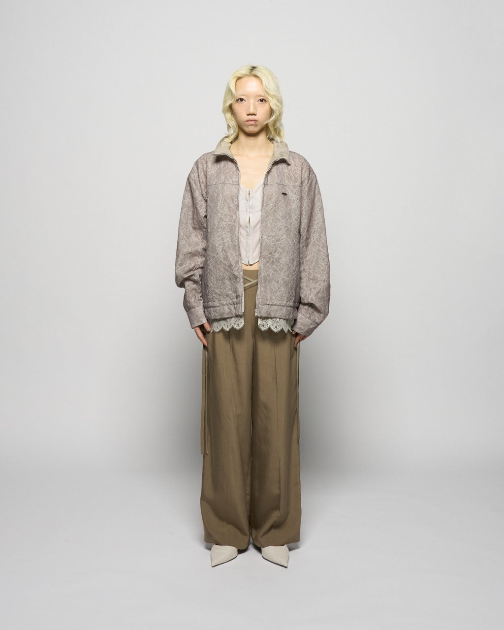 fuzzy lace drawstring blouson Khaki【Delivery in January 2026】